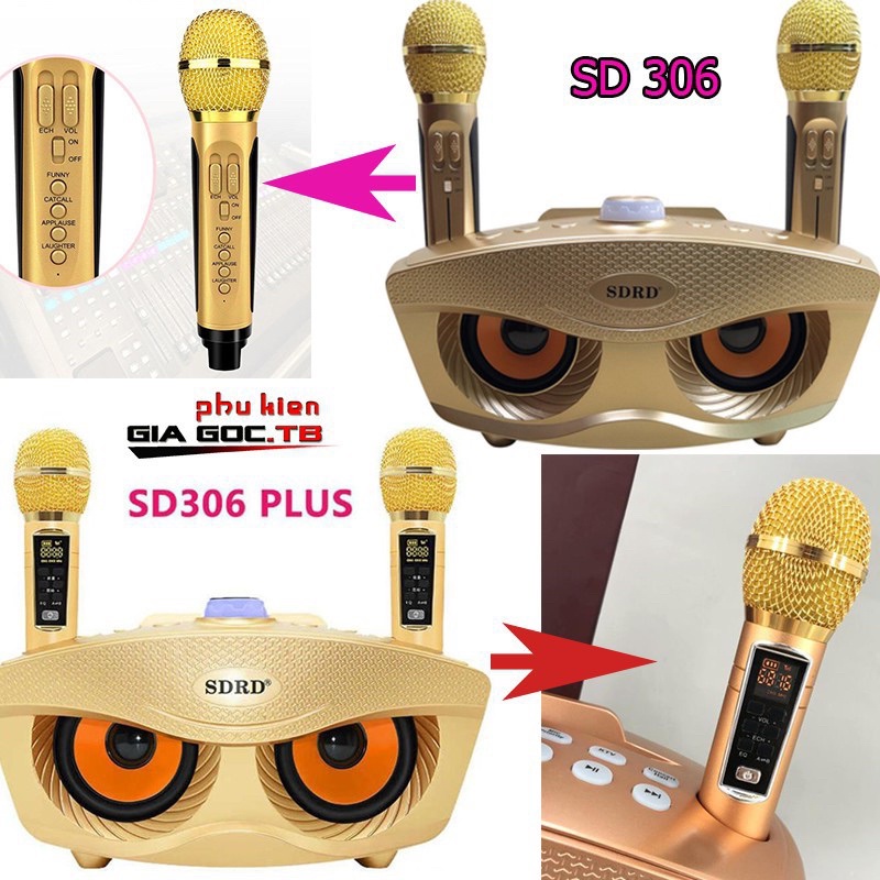 [Mã ELHACE giảm 4% đơn 300K] Loa karaoke mini di động SD-306 loa hát karaoke đa năng + Tặng Kèm 2 Mic Không Dây