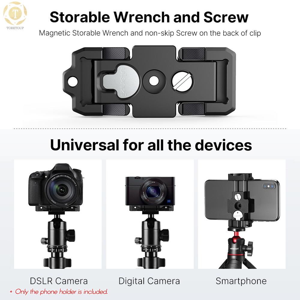 Shipped within 12 hours】 Ulanzi ST-15 2-in-1 Arca-Swiss Quick Release Plate Foldable Phone Holder Clamp Aluminum Alloy with Cold Shoe Mount 1/4 Inch Screw for DSLR ILDC Camera Smartphone Phone Holder [TO]