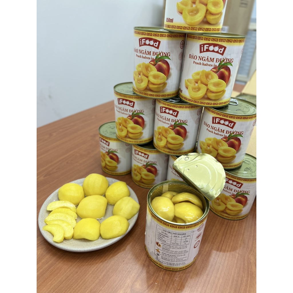 đào ngâm ifood đóng hôp 830gr, sản xuất tại Việt Nam