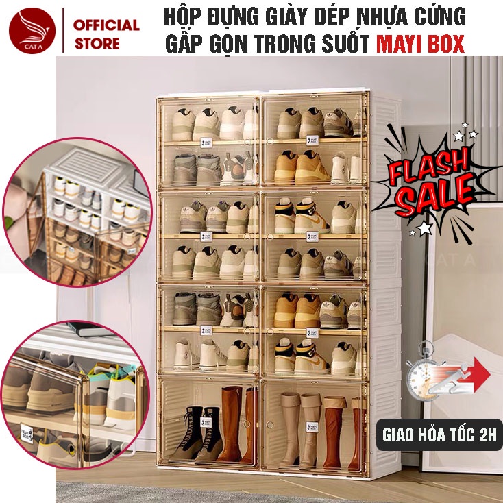 Hộp đựng giày dép nhựa cứng gấp gọn trong suốt MAYI BOX - Tủ đựng giày gấp gọn cao cấp 8 ngăn, 12 ngăn, 16 ngăn, 20 ngăn