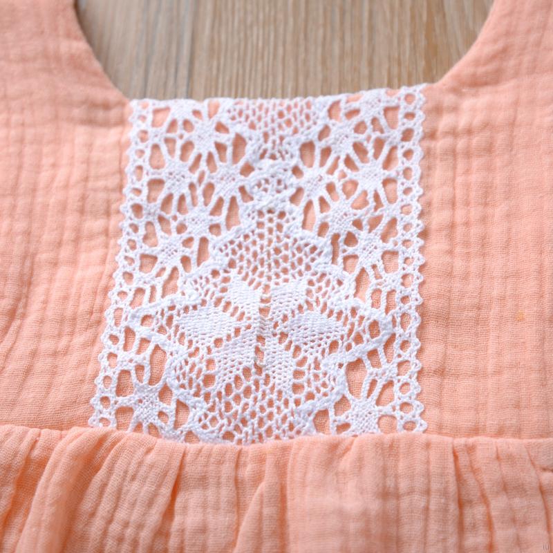 Jumpsuit Cotton Sát Nách Phối Ren Màu Trơn Cho Bé Gái