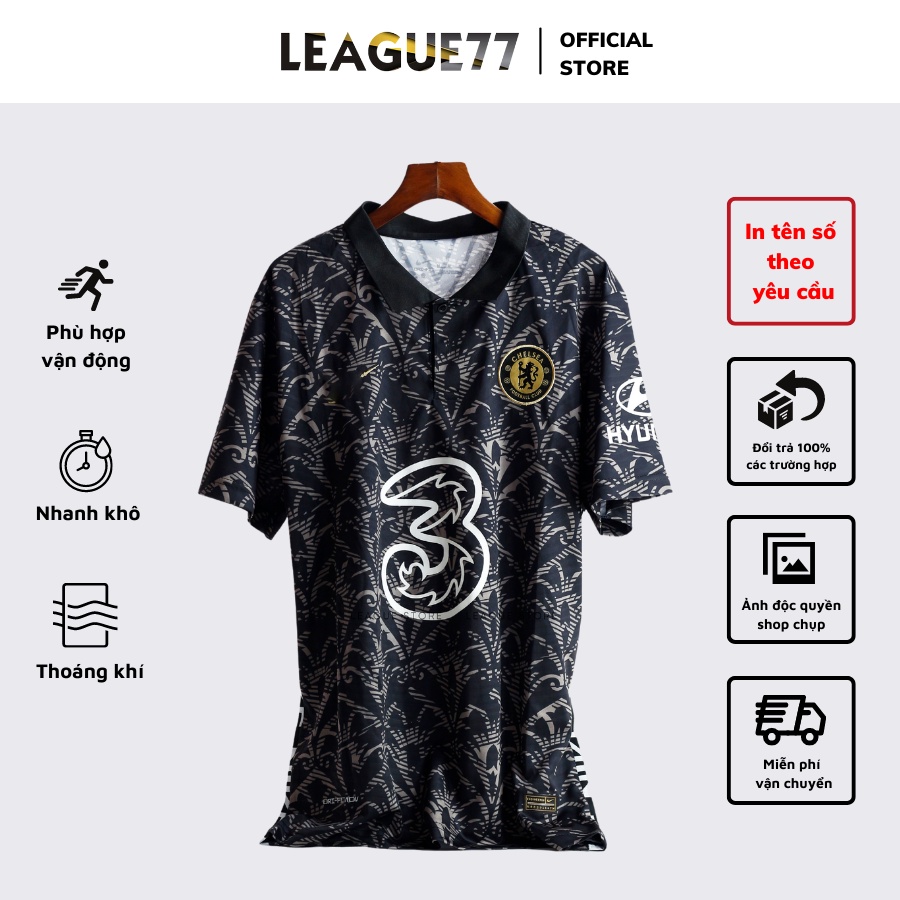 Đồ đá banh Chelsea Leaguestore - set thể thao nam bộ quần áo đá bóng màu đen họa tiết cổ bẻ form âu