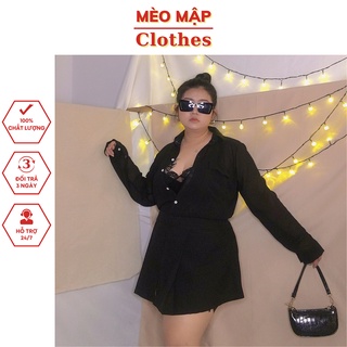 Set bộ nữ 3 món bigsize áo sơmi voan cát phối bra ren kèm quần váy ống rộng cát Nhật