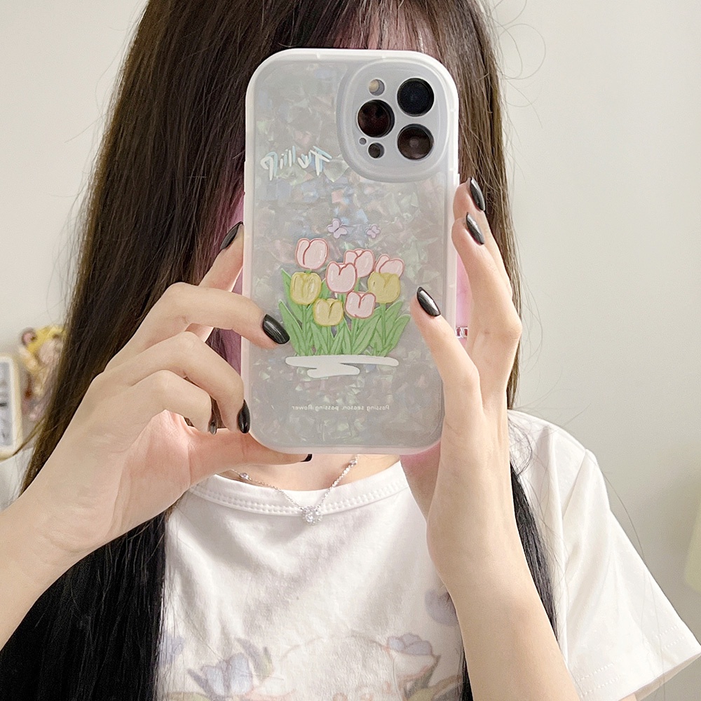 Ốp Điện Thoại tpu Dẻo Họa Tiết Hoa Tulip &amp; Cầu Vồng Xinh Xắn Cho iphone 11 12 13 pro max mini XR XS 7 8 plus