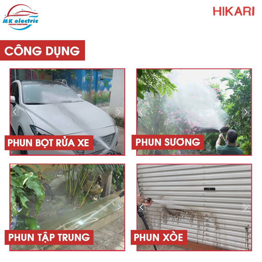 Máy rửa xe mini, Máy xịt rửa cao áp HIKARI HK-H3 - Có áp chống giật + Chống cháy [BH 24 Tháng]