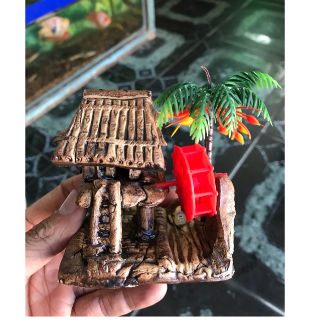 TIỂU CẢNH CÓ BÁNH QUAY TRANG TRÍ HỒ CÁ NON BỘ CAO 11CM DÀI 8CM RỘNG 6CM