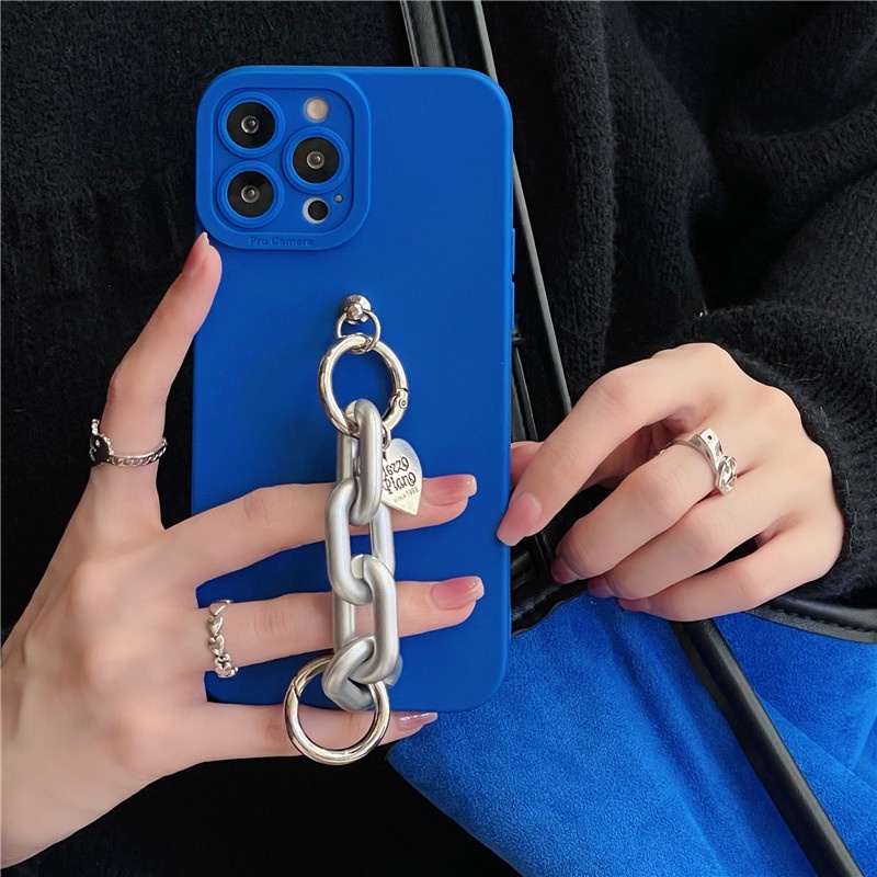 Ốp Điện Thoại Silicon Mềm Nhám Phối Dây Xích Cho IPhone 13 12 11 14 Pro Max 13 MiNi XS XR X 8 7 Plus SE 2