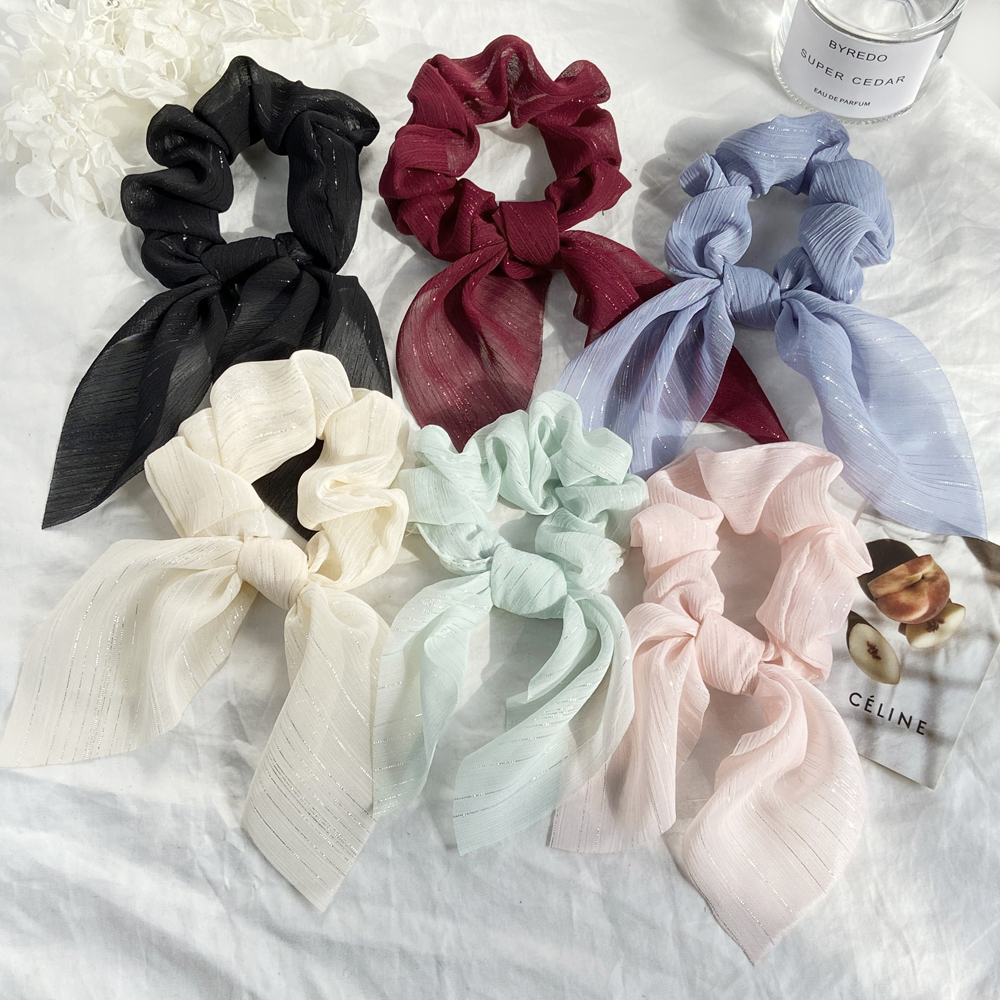 Dây chiffon cột tóc đính nơ &amp; hoa nhiều màu phong cách Bohemia - Hàn Quốc sang trọng