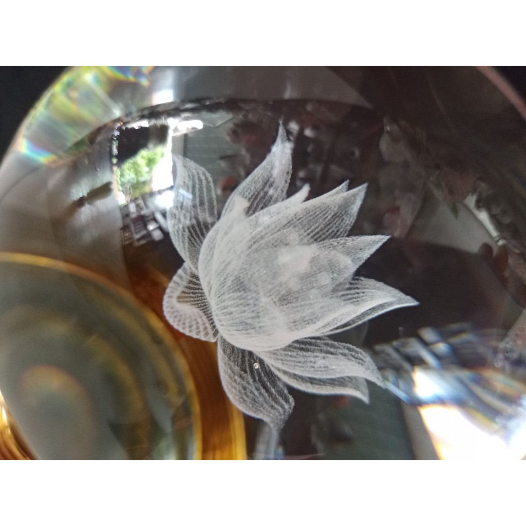 Đèn cầu sen pha lê, đôi đèn led bàn thờ sen pha lê thủy tinh đổi màu ba chức năng cao 19 cm