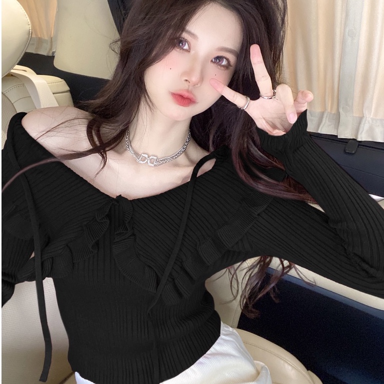 Áo Sweater Dệt Kim Tay Dài Cổ Búp Bê Thời Trang Cho Nữ