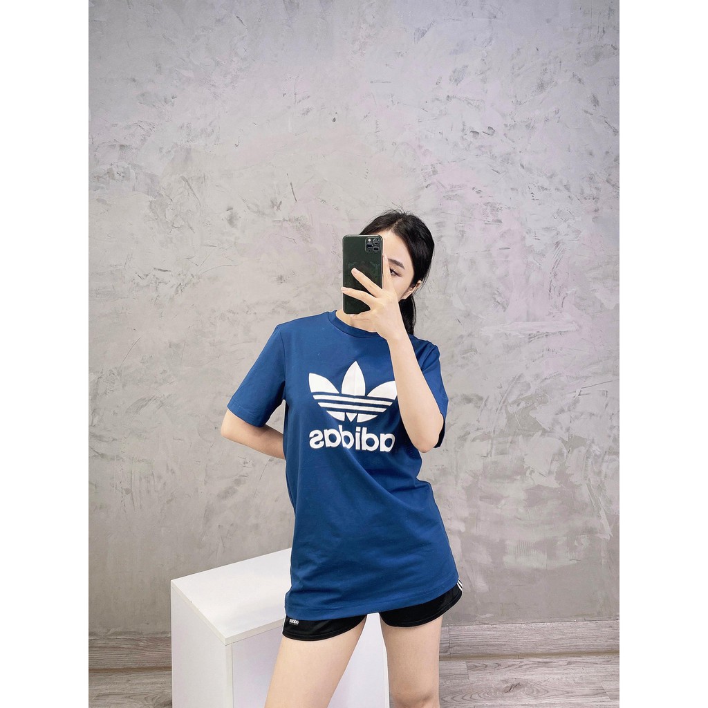 (HÀNG XUẤT XỊN) Áo das xanh logo trắng 283 TREFOIL TEE MARINE BLUE