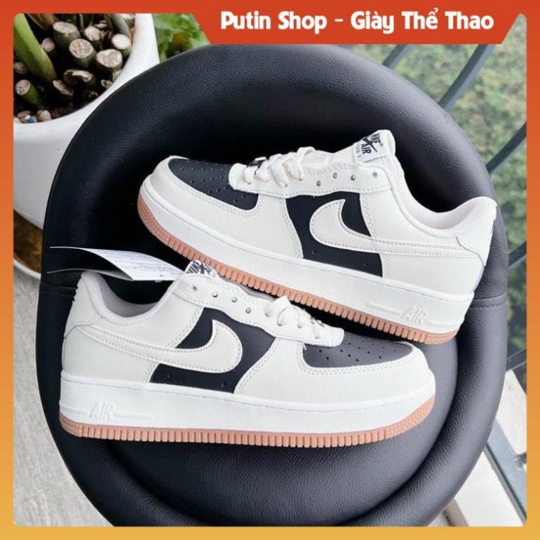 Giày thể thao af1 panda đế viền nâu , Giày AF1 panda đen trắng đế nâu mẫu mới FULL BIIL BOX