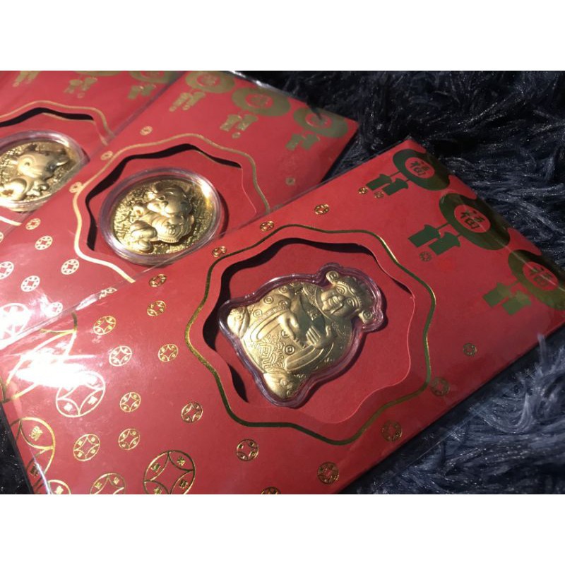 Lixi tếtFREESHIPLì Xì Thần Tài Trâu Vàng Mạ Vàng 24k HongKong 2021