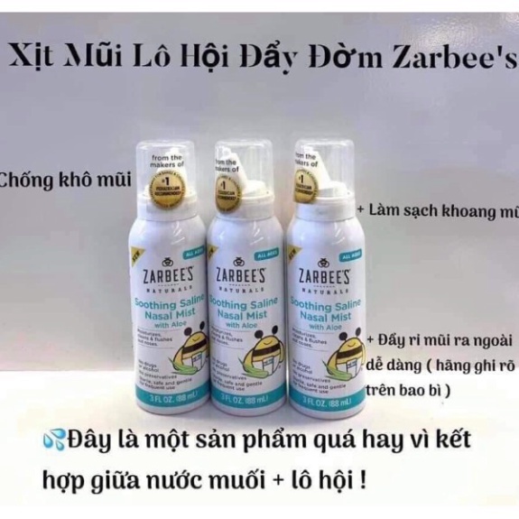 Xịt mũi lô hội đẩy đờm Zarbee 88ml