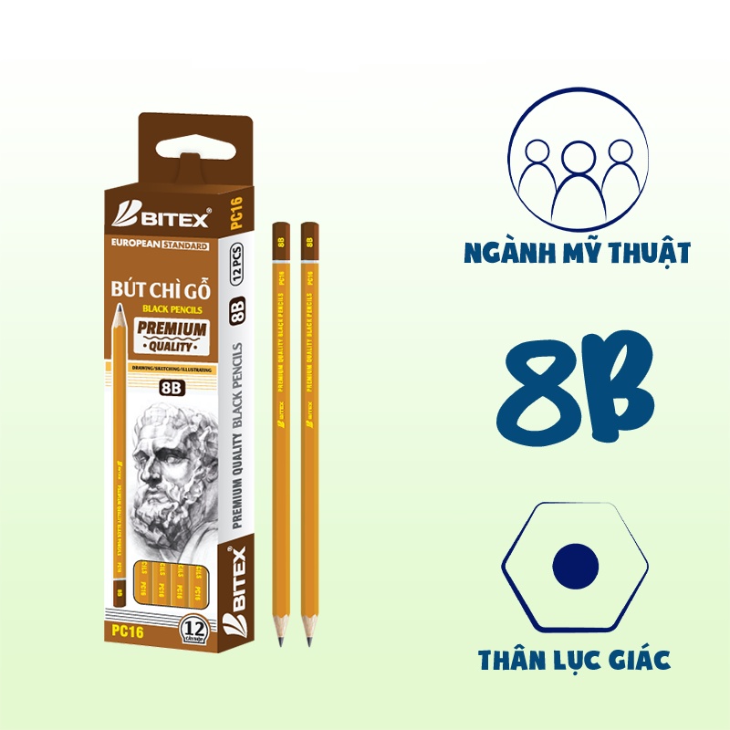 Hộp 12 Bút chì mỹ thuật 8B Bitex PC16