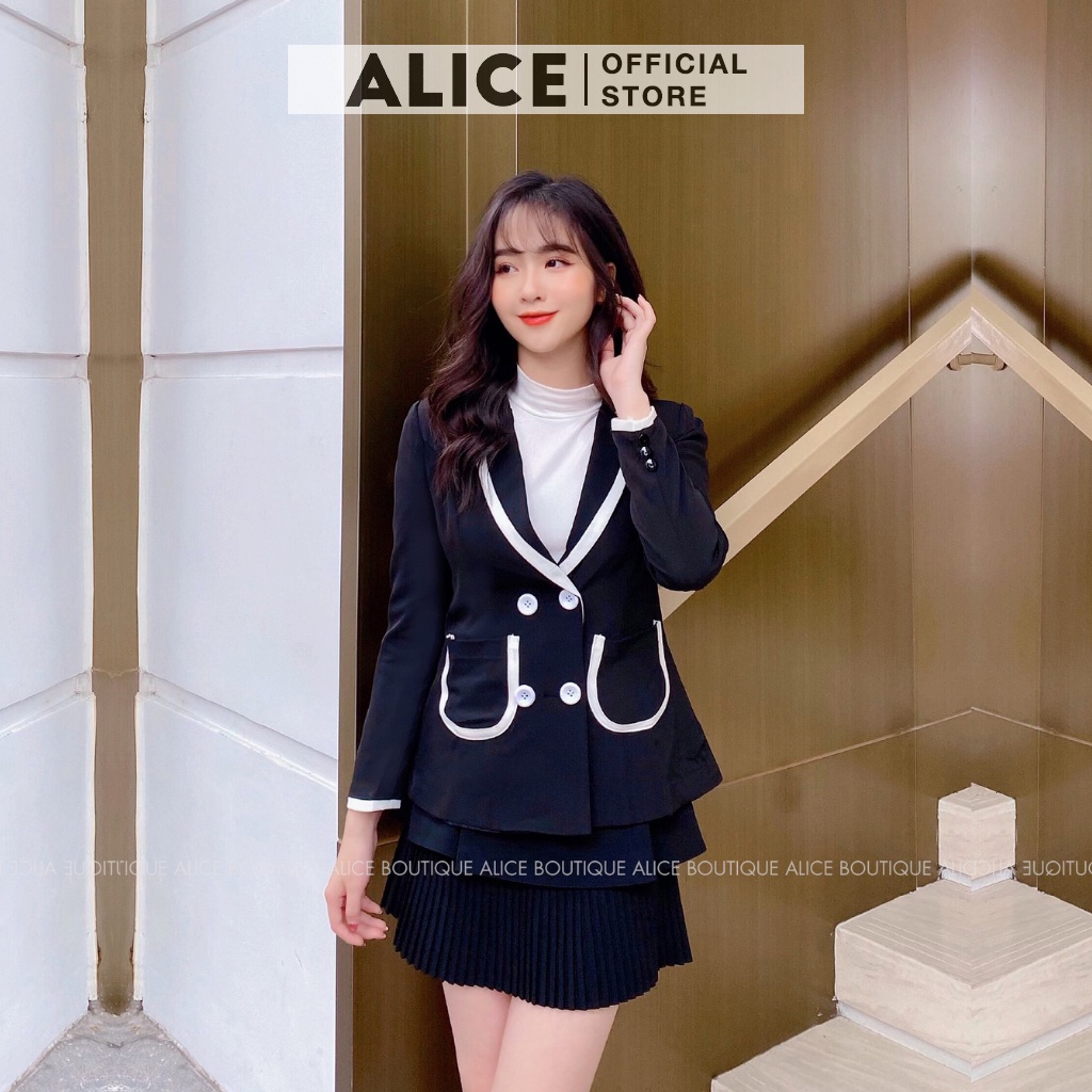 Áo Vest Thiết Kế Cao Cấp ALICE Phối Viền Trắng Túi Ốp 2 Bên Chất Mango V260