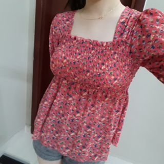 Áo voan cổ vuông hoa nhí tay lỡ
