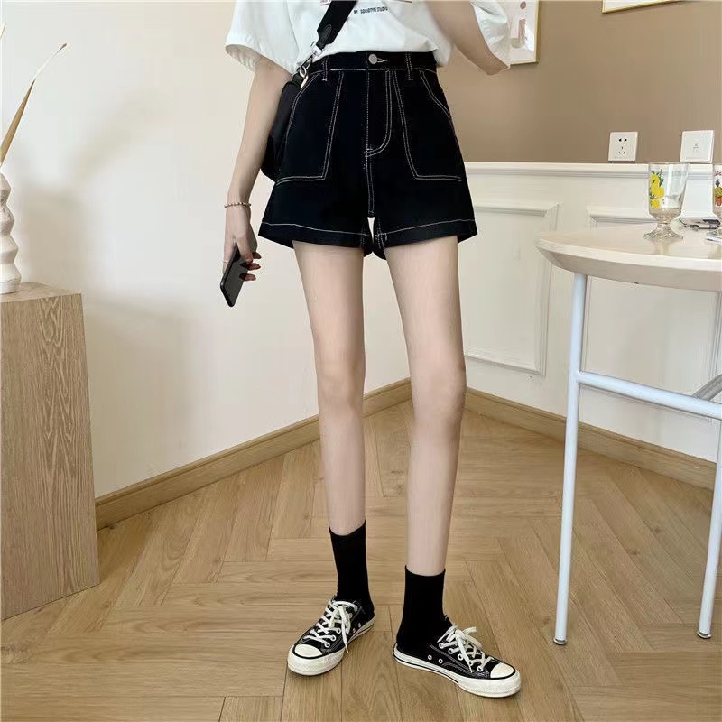Quần Short Denim Lưng Cao Ống Rộng Phong Cách Hàn Quốc Thời Trang Cho Nữ
