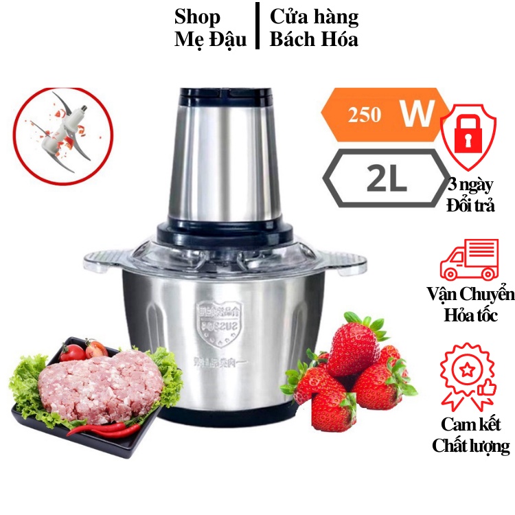 (Siêu HOT) Máy Xay Thịt Đa Năng Cối 2L Inox 304, 4 Lưỡi Dao Thép Không Gỉ, Xay Sinh Tố, Thịt, Cá, Rau Củ Hoa Quả