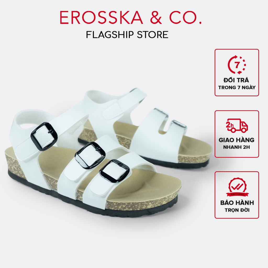 Erosska - Giày sandal Erosska 2022 đế trấu quai ngang 2 khoá màu trắng - DT006