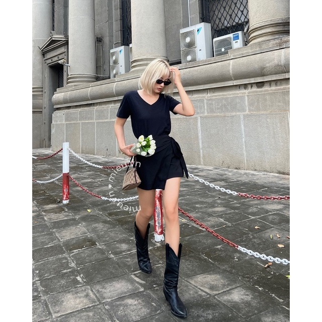 Chân váy ngắn cột vạt trước dáng chữ A ôm form phong cách retro quyến rũ MIEU - JJL15