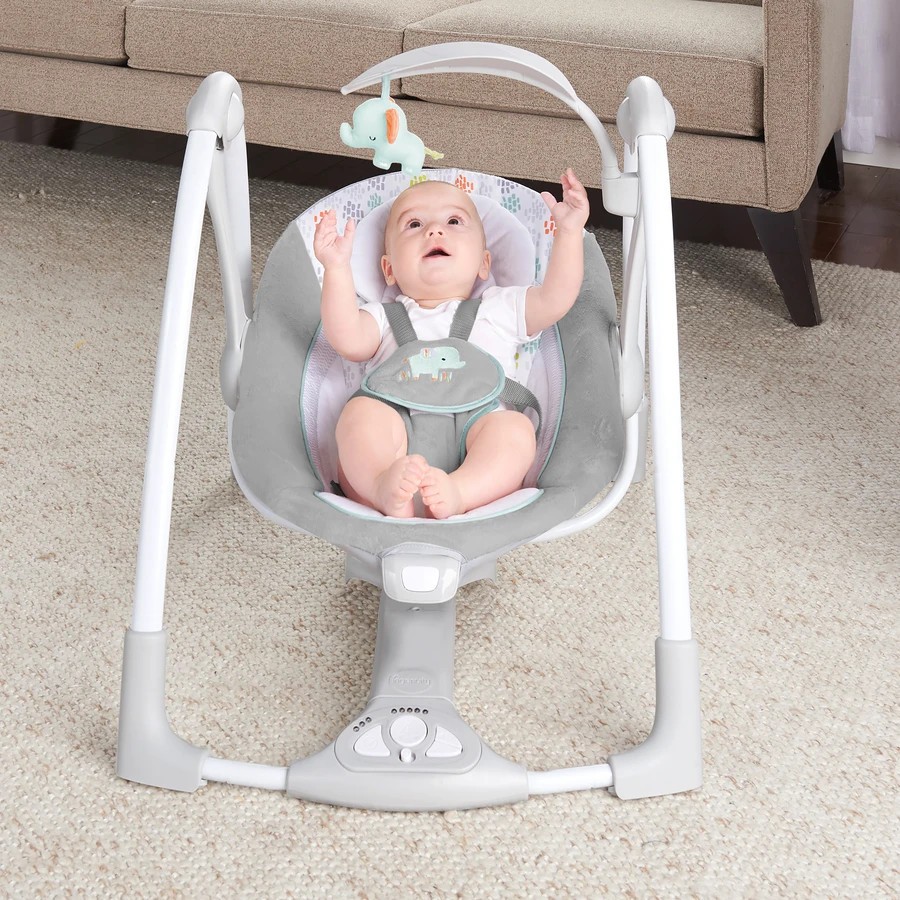 (Mẫu mới 2021) Nôi rung điện, pin cho bé Ingenuity ConvertMe Swing-2-Seat (Mỹ)12 giai điệu 4 âm thanh 5 mức độ rung, gọn