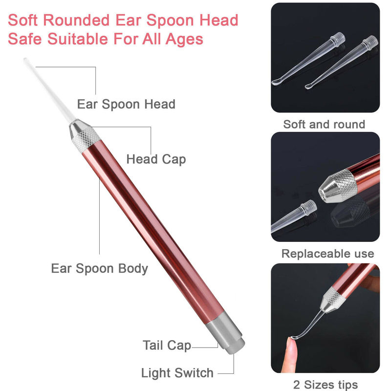 [Hàng mới về] Set 8 dụng cụ lấy ráy tai bằng thép không gỉ có đèn led tiện dụng