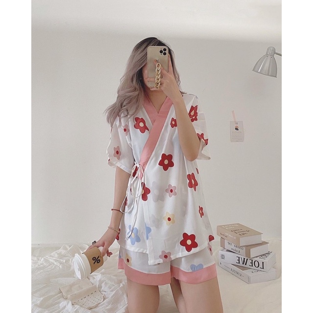 [ Ảnh thật ]  Bộ ngủ pijama kimono chất lụa mango cao cấp