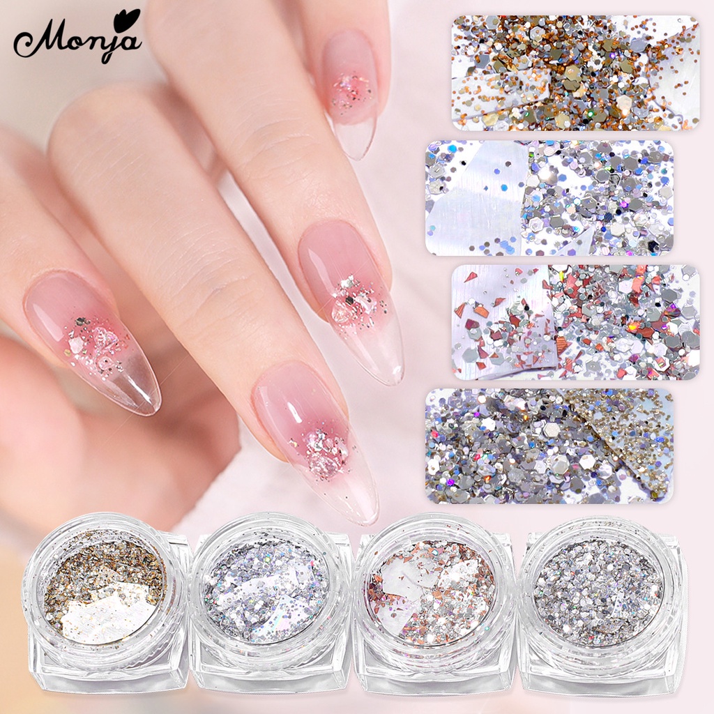 Monja Bột Kim Tuyến Pha Lê Lấp Lánh Màu Gradient Pha Lê Trang Trí Móng Tay Nghệ Thuật Cho Salon / Nhà Ở DIY