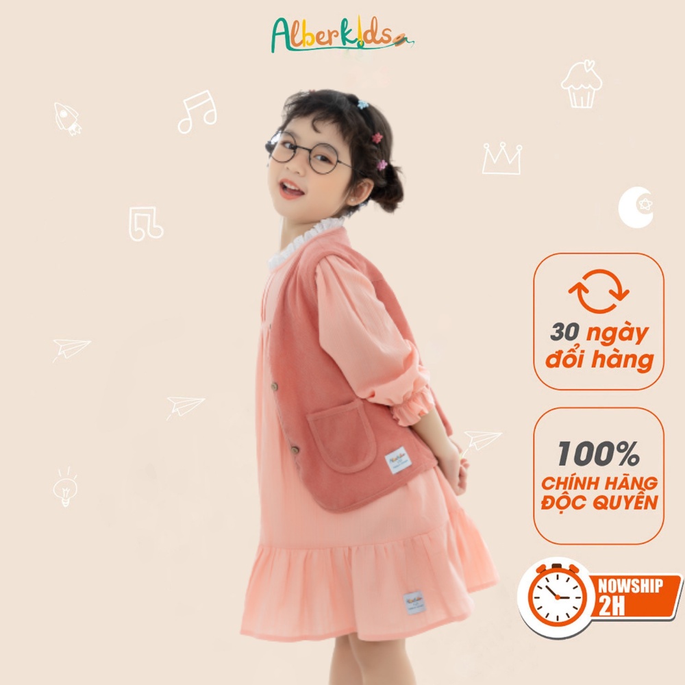 Sét váy bé gái kèm áo gile ALBERKIDS tay dài công chúa xinh đẹp cho trẻ em gái từ 2,3,4,5,6,7,8,9,10,11,12 tuổi [V36]