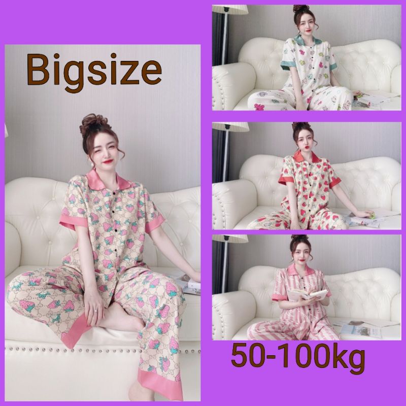 [Bigsize 50-100kg] Bộ Pyjama Dài Cổ Sen Lụa Nhật Mặc Nhà Cho Nàng Múp