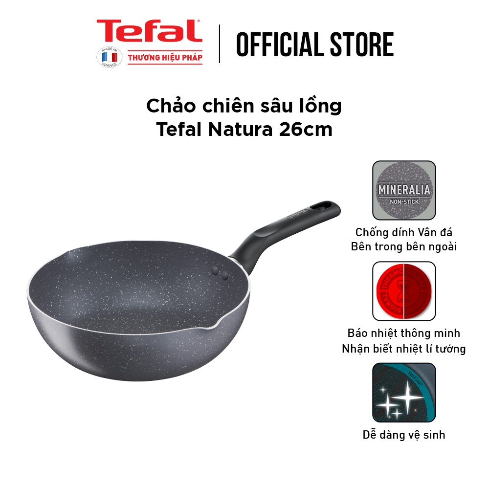 Chảo chiên sâu lòng vân đá Tefal Natura B2266595 26cm