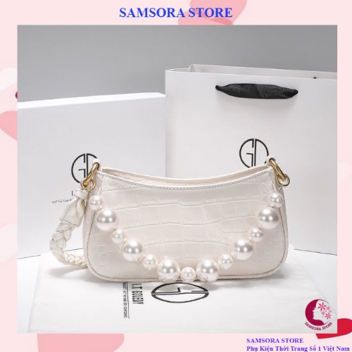 Túi đeo đi chơi nữ thời trang cao cấp da vân cá sấu dây đính ngọc sang trọng Samsora store KN2122