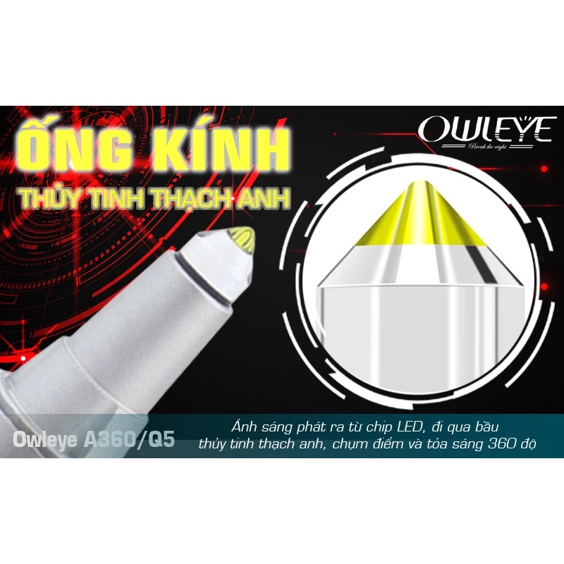 Đèn LED Ô Tô OWLEYE A360/Q5 Chân 9012 , Chuyên Dụng Cho Xe Có Bi Cầu