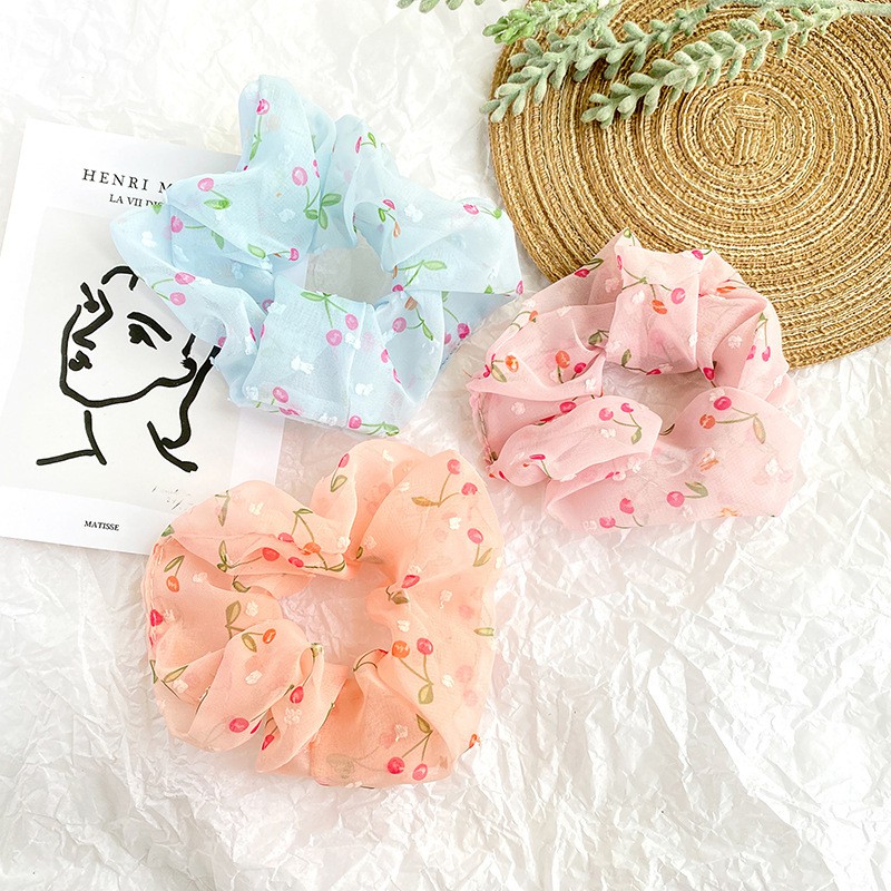 Chun buộc tóc scrunchies hình quả cherry đỏ HA368