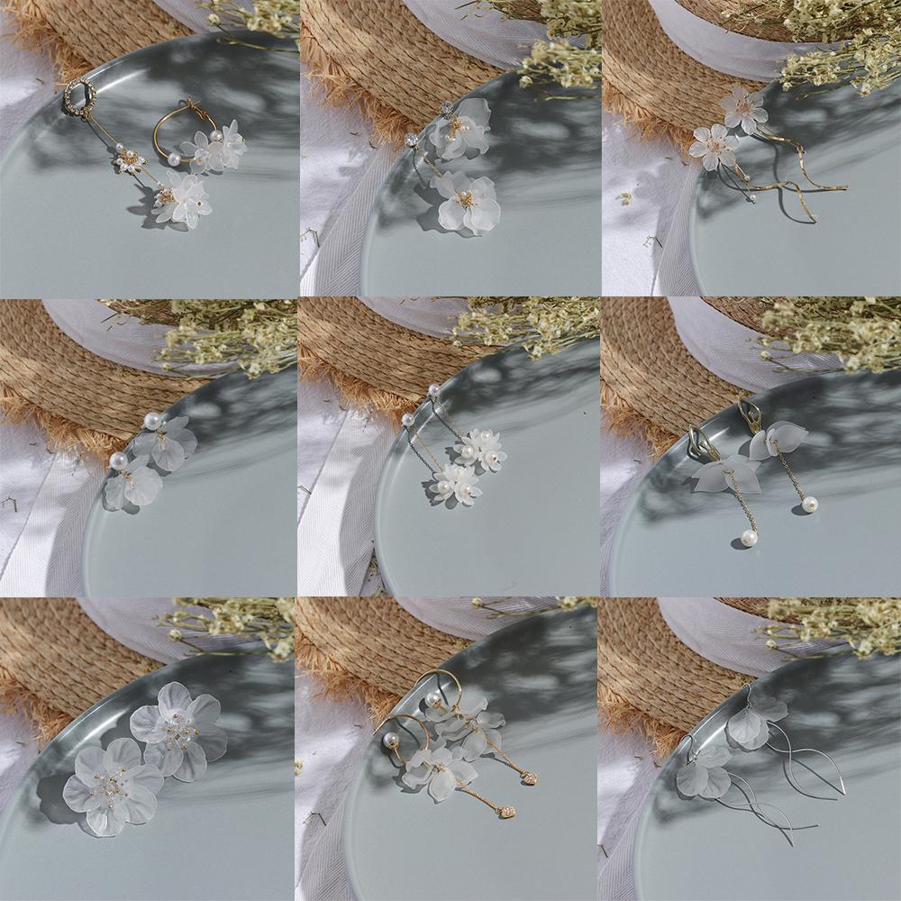 Bông Tai Dáng Dài Hình Hoa Đính Ngọc Trai Xinh Xắn S925