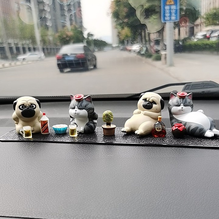 Set mô hình chó mèo hoàng thượng say xỉn cực dễ thương chất liệu PVC dùng làm mô hình trang trí, quà tặng bạn bè-Ráp