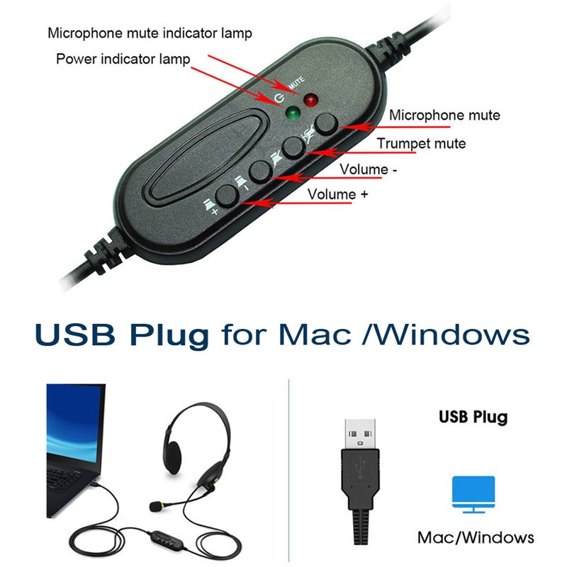 Tai Nghe Cổng USB 3.5mm Có Mic Chống Ồn Thông Dụng Cho PC / Laptop / Máy Tính