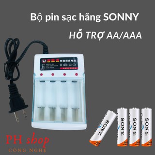 Pin sạc AA, AAA Sony dung lượng 4600, 4300mah (Bộ sạc + 4Pin) sử dụng cho micro karaoke, đồng hồ, đồ chơi trẻ em,...
