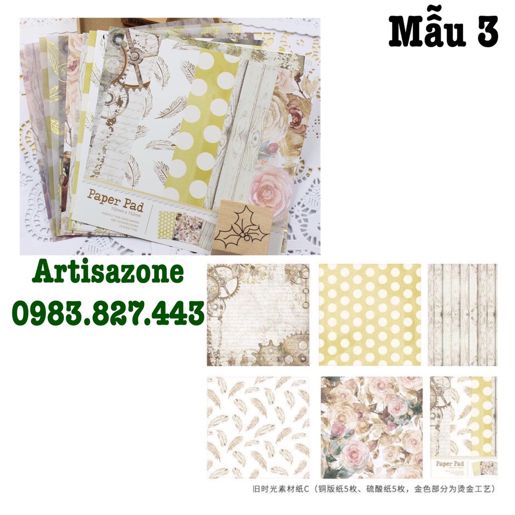 Giấy họa tiết cao cấp trang trí Scrapbook, thiệp, album (size 15cm x 15cm) - Set 10 tờ