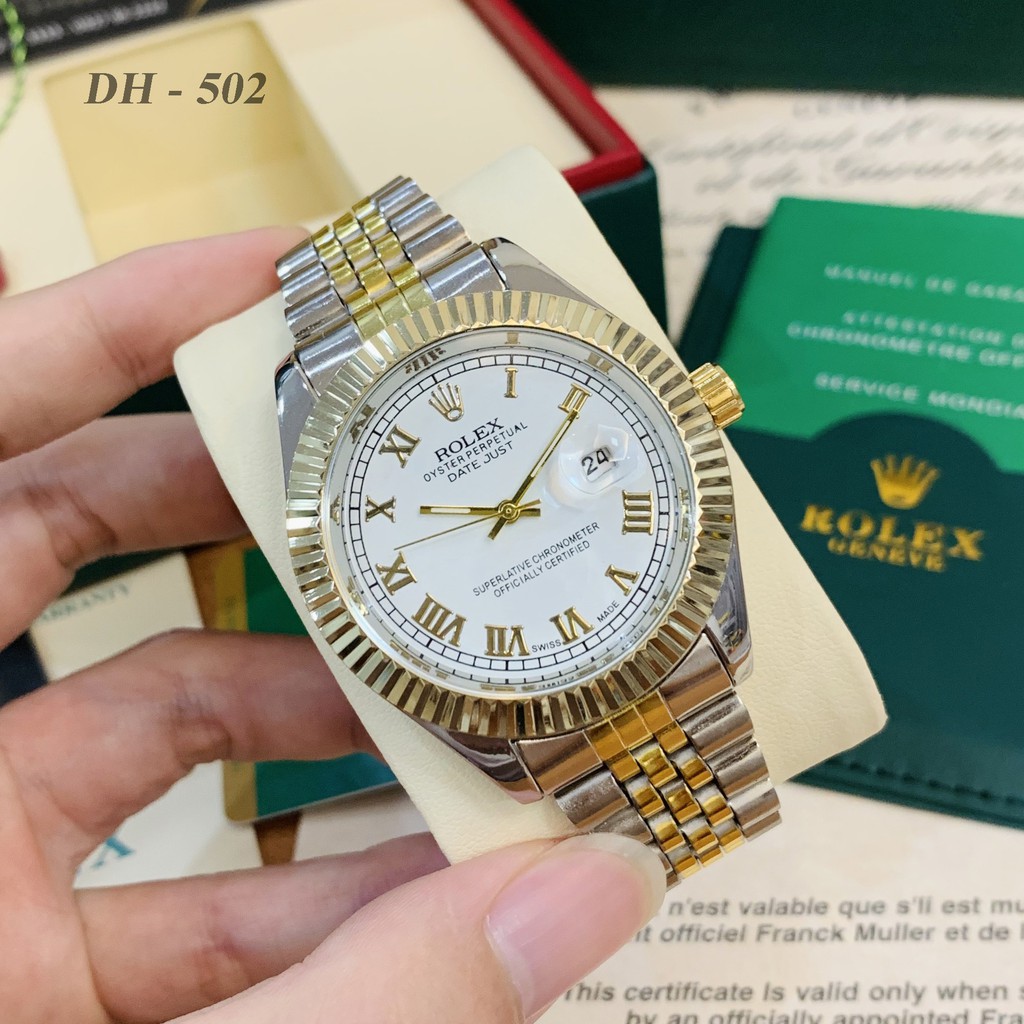 [rolex nam] Đồng hồ nam Rolex - mặt tròn viền băm dây kim loại cao cấp DH502 ngochang108