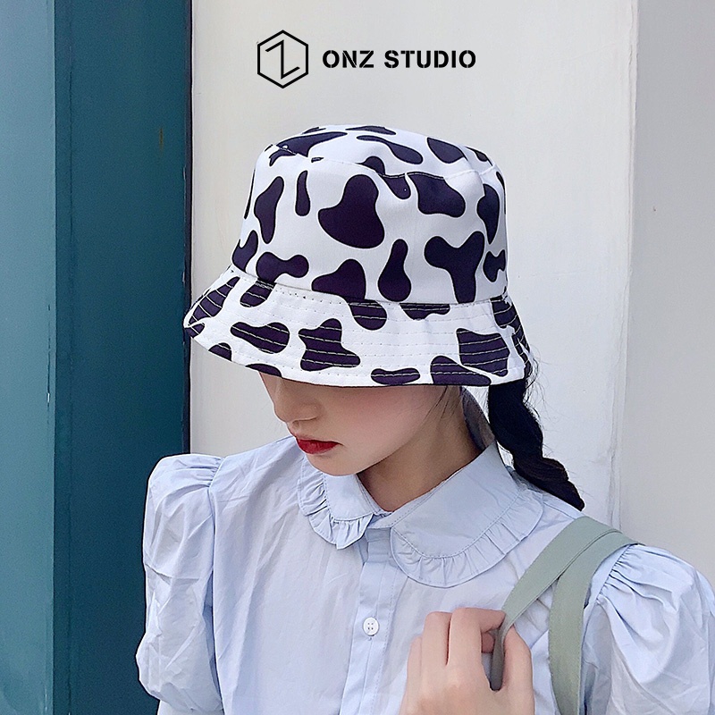 Nón bucket tai bèo ONZ STUDIO họa tiết trắng đen - Mũ bucket nam nữ cotton vành tròn ngựa vằn bò sữa Ulzzang MB03