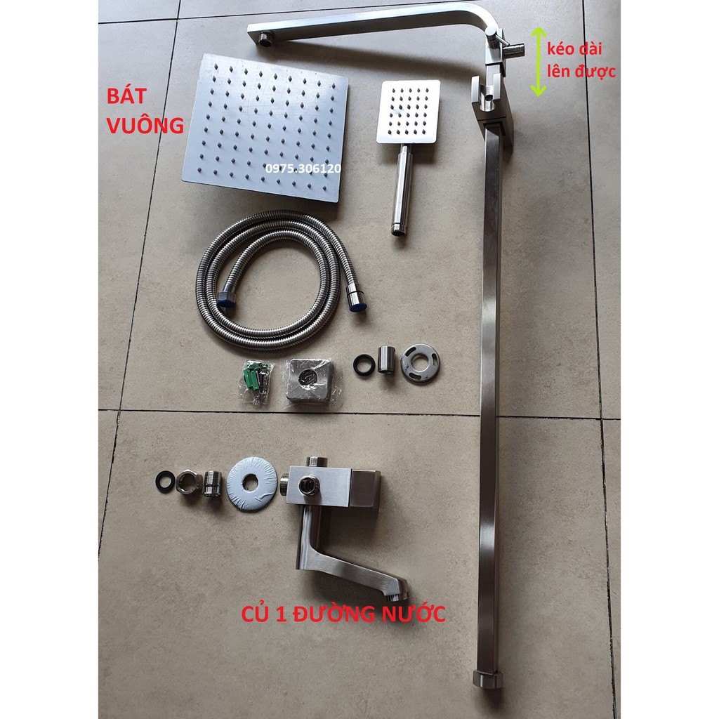 [SEN VUÔNG ĐẸP] Bộ Sen Cây Tắm Đứng Lạnh INOX 304 N1011 và tay sen tắm và dây sen DÙNG CHO NHÀ CHỈ CÓ ĐƯỜNG NƯỚC LẠNH