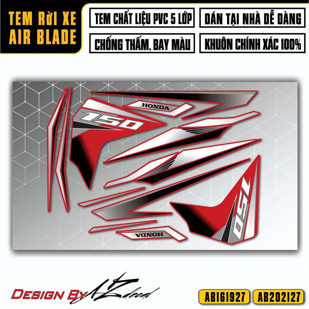 Tem Trang Trí Xe Air Blade Cách Điệu | AB27 | Decal AB Áp Dụng Nhiều Màu Xe Đen, Trắng, Đỏ, Xanh Xám Đen,...