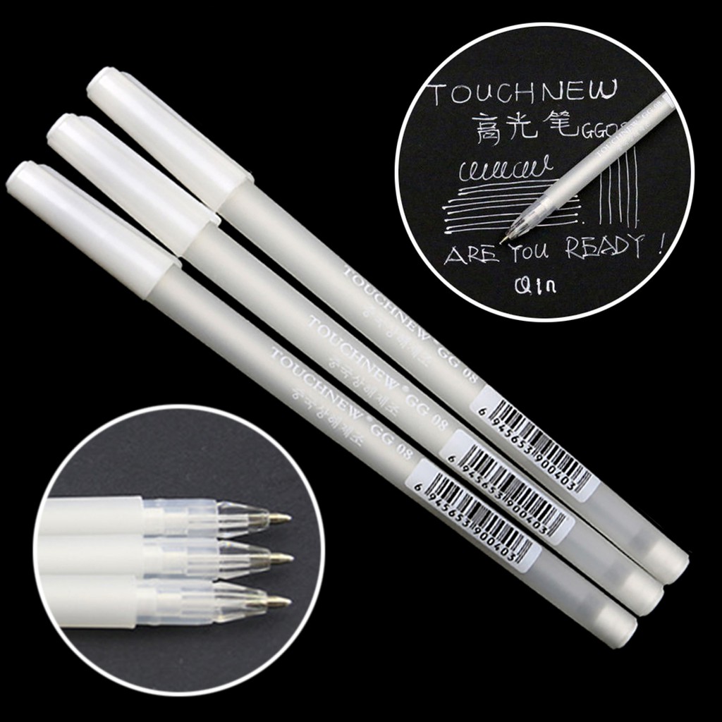 3 Cây Bút Mực Gel Ngòi 0.8mm In Hình Màu Trắng
