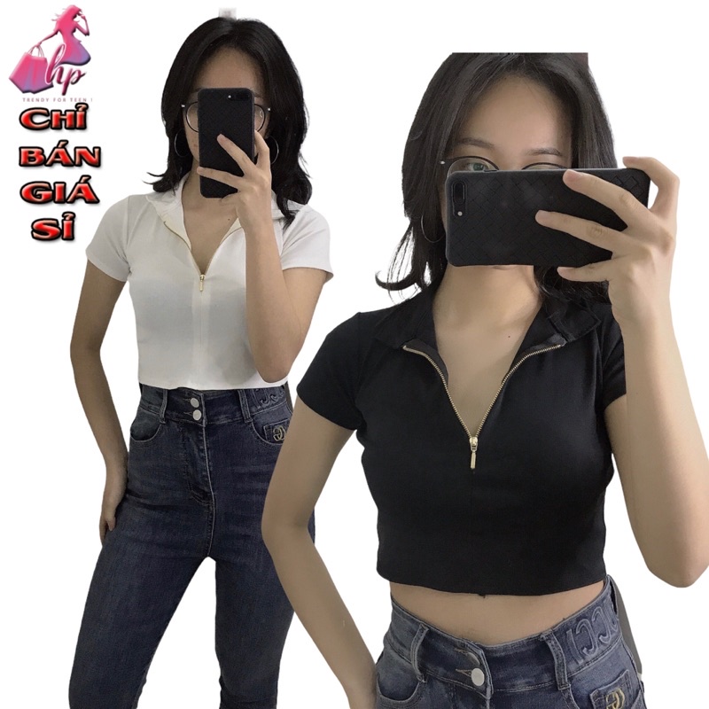 Áo kiểu croptop lửng dây kéo ngực Siêu sexy form ôm body- ảnh thật kèm video- HÀNG CÓ SẴN