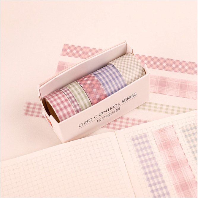 Washi tape hộp 6 cuộn kẻ basic băng keo trang trí dễ thương