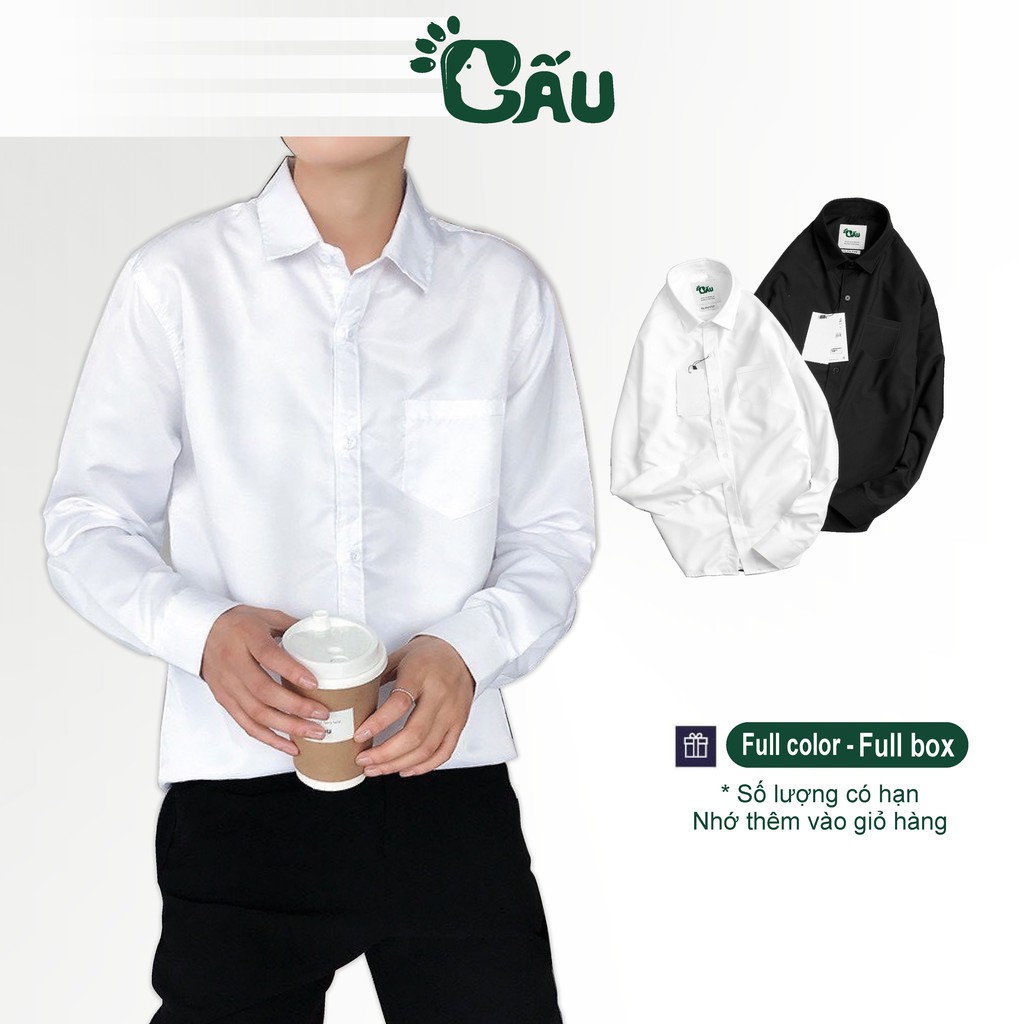 Áo sơ mi nam GẤU 194 có túi cổ thuyền tay dài vải lụa mềm mại, ít nhăn - chuẩn form regular fit - sơ mi cặp cổ bẻ - TÚI