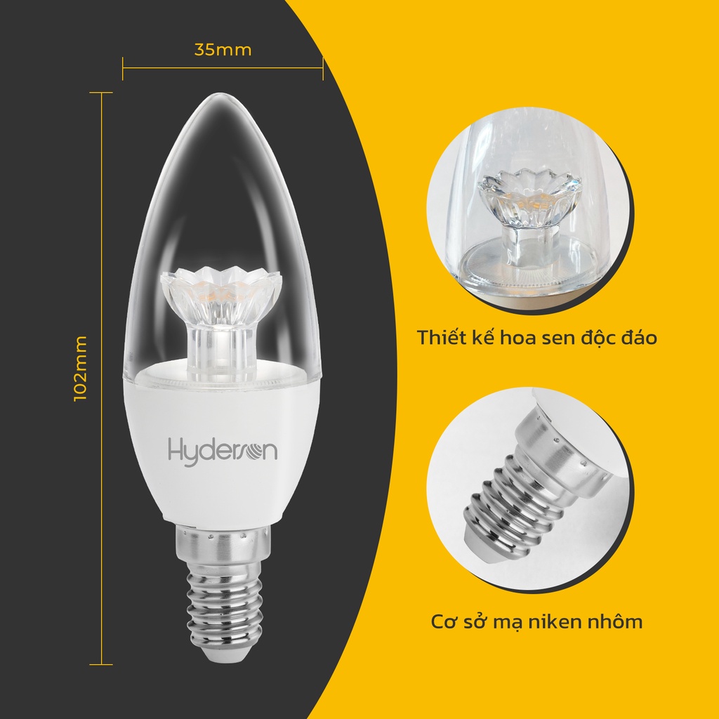 Bóng đèn nến LED HYDERSON E14 E27 ánh sáng ấm áp 3000K 6500K 400LM 4W thiết kế hình hoa sen tiết kiệm năng lượng