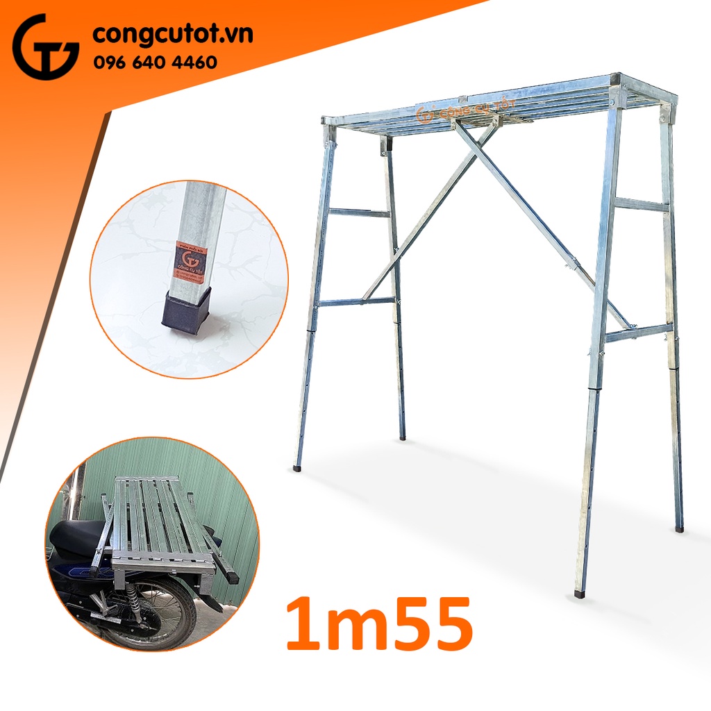 Giàn giáo gấp gọn thông minh cao 1m55 tùy chỉnh mặt đứng 160x36cm nặng 18kg chắc chắn